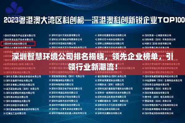 深圳智慧环境公司排名揭晓，领先企业榜单，引领行业新潮流！